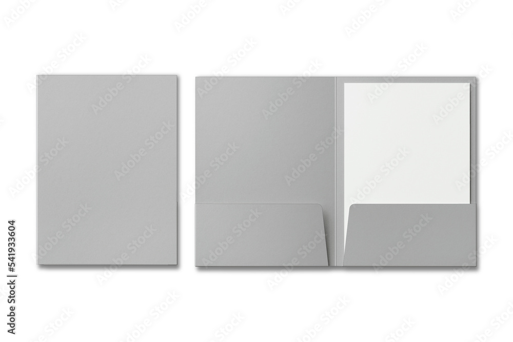A4 size double pocket reinforced folder with letterhead inside mockup isolated on white background.3d rendering. - obrazy, fototapety, plakaty 