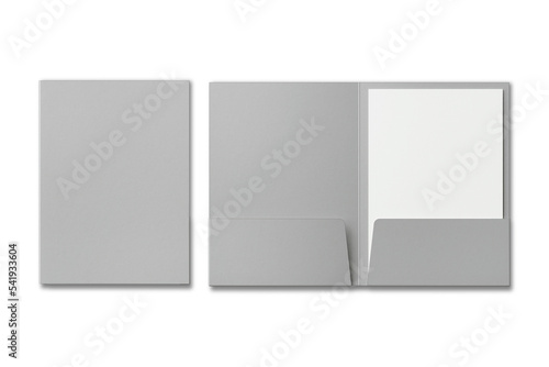 A4 size double pocket reinforced folder with letterhead inside mockup isolated on white background.3d rendering.