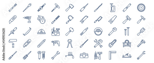 
Collection of icons related to Carpentry tools, including icons like Bradawl, Axe, Drill, Circular Saw and more. vector illustrations, Pixel Perfect set
