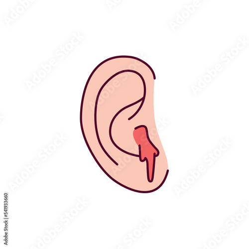 Bleeding from the ear color line icon. Injuries concept.