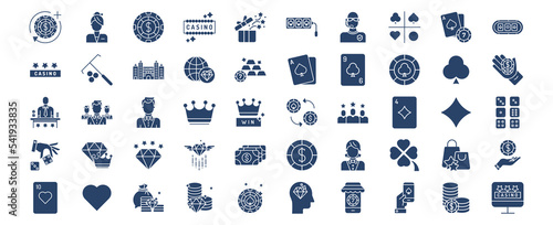 
Collection of icons related to Casino and gambling , including icons like betting, Bouncers, Card game and more. vector illustrations, Pixel Perfect set