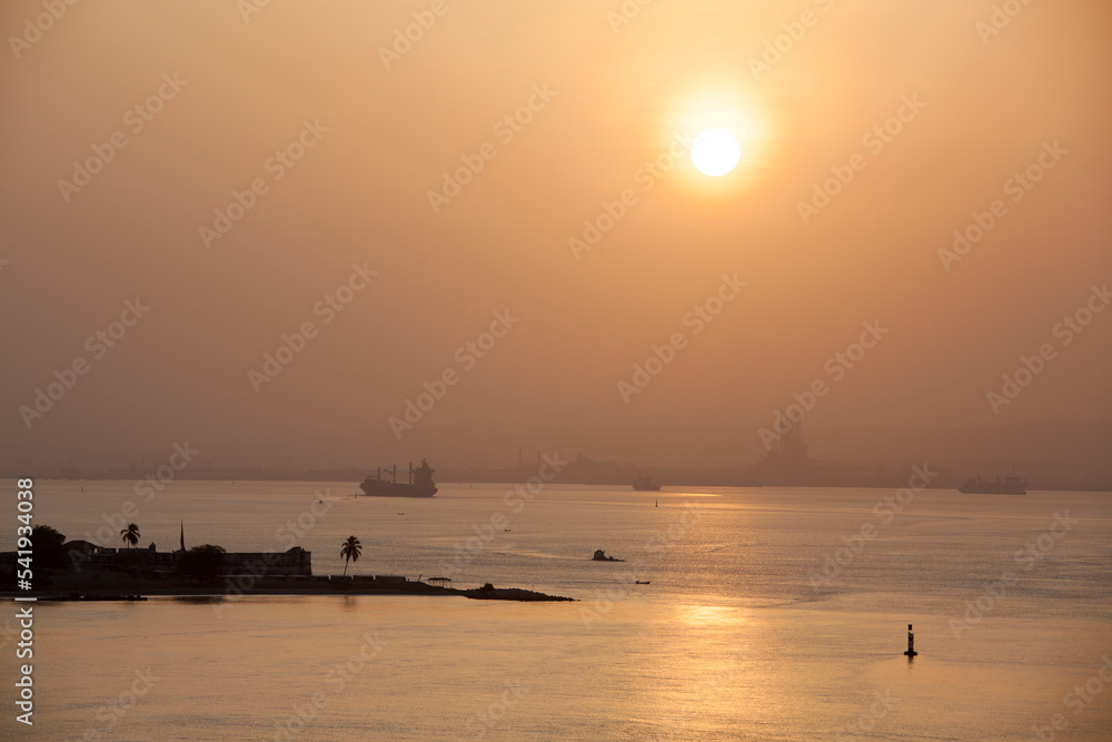 Cartagena Port And Sunrise With Reflection