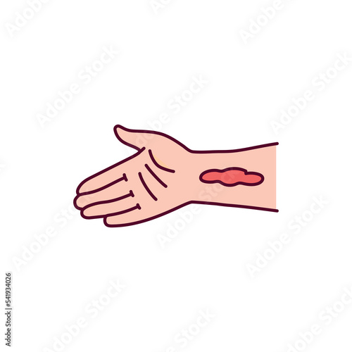 Arterial bleeding from hand color line icon. Injuries concept.