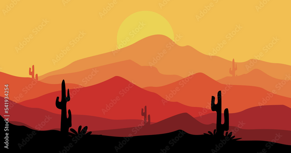 red gradient cactus mountains nature background