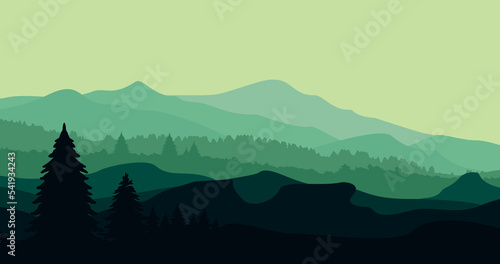 green gradation forest mountain nature background © adi