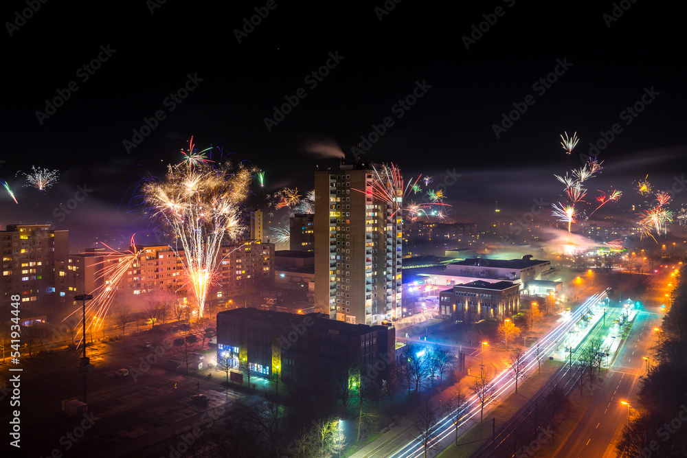 city at night with firework