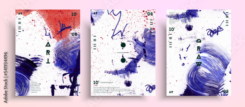 Abstract vector poster, texture collection of artistic covers. Contemporary abstract with brushstrokes of paint, stains and pencil strokes. Can be used as background, wall print or poster.