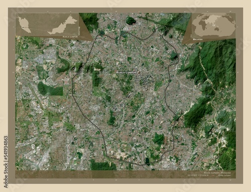 Kuala Lumpur, Malaysia. High-res satellite. Labelled points of cities