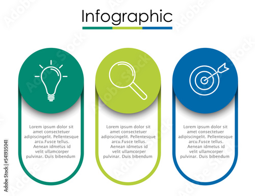 Vector infographic template with three steps or options. Illustration presentation with line elements icons.  Business concept design can be used for web, brochure, diagram, chart or banner layout.