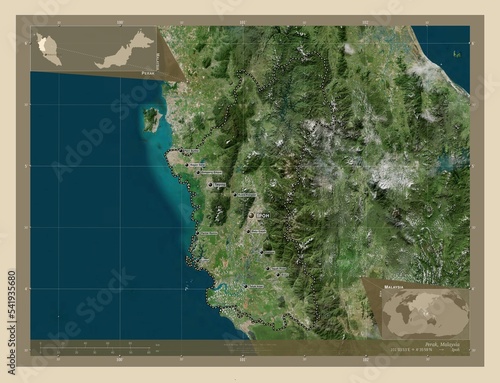 Perak, Malaysia. High-res satellite. Labelled points of cities photo