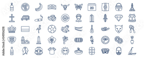  Collection of icons related to Colombia, including icons like Arepa, Cigar and more. vector illustrations, Pixel Perfect set 