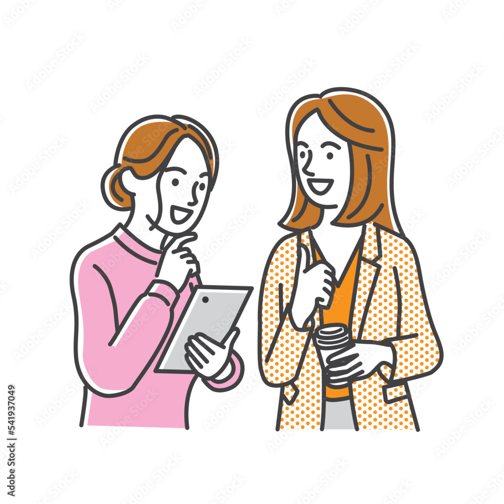 チームで仕事をする女性会社員のイメージイラスト素材