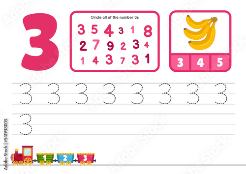Kids learning material. Worksheet for  kindergarten. Number 1-10 collection.
