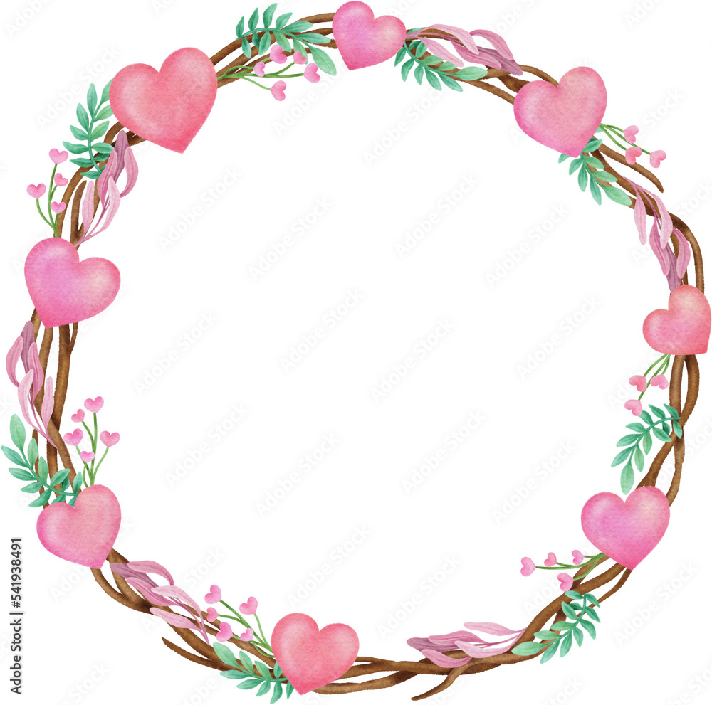 valentine wedding watercolor wreath frame tulip leave heart love