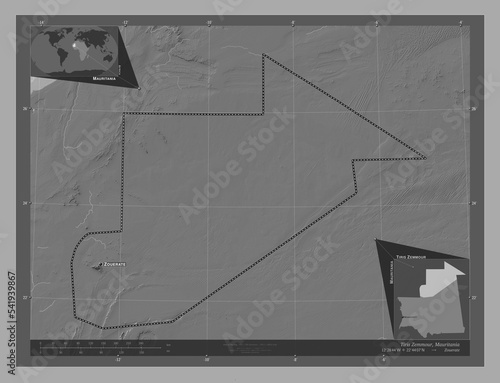 Tiris Zemmour, Mauritania. Bilevel. Labelled points of cities photo