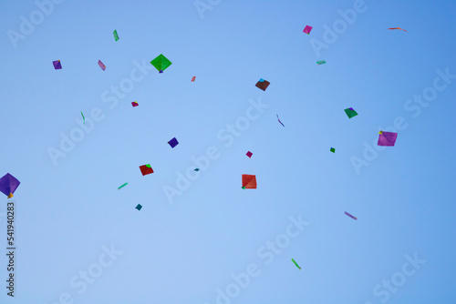 Kites flying on Uttrayan (Makar Sankranti), Ahmedabad, Gujarat, India photo