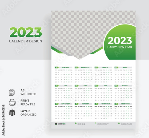 Happy new year 2023 corporate business wall calendar design modern 12 months 1 page