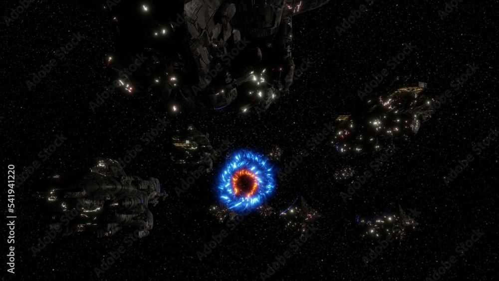 3D illustration of terrible weapons of the future. Capable of destroying planets. When man is ready to build them, he will do it.