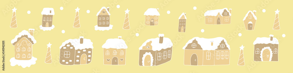 Background gingerbread houses vector illustration, hand drawing Stock