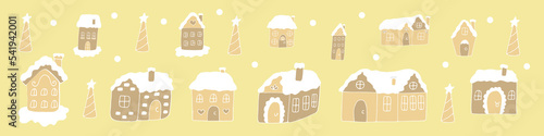 Background gingerbread houses vector illustration, hand drawing