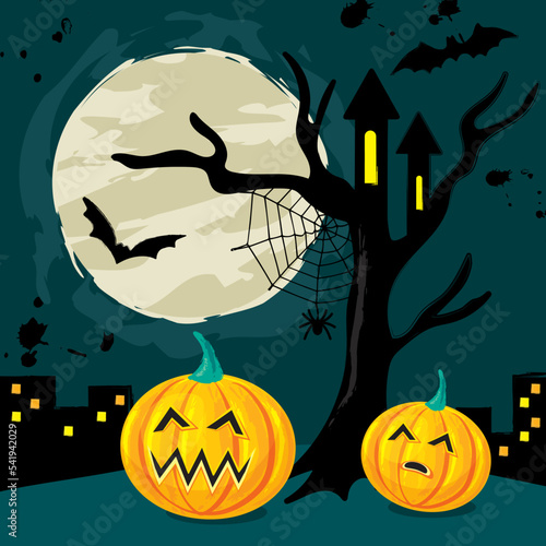 Halloween tree pumpkin mystical banner october party