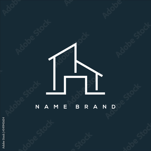 A line art icon logo of a modern house or home real estate business