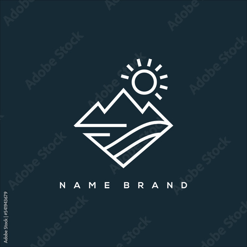 Wallpaper Mural A line art icon logo of a mountain sea or lake with a sun Torontodigital.ca