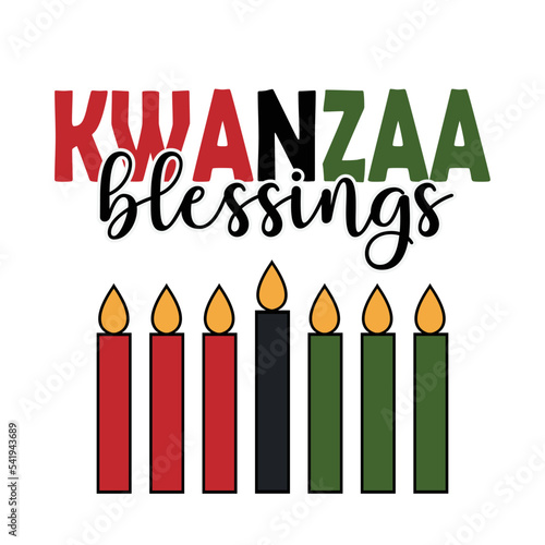 Kwanzaa blessings - modern trendy script black ink calligraphy lettering. Happy Kwanzaa greeting card, flyer, invitation, poster, banner design template print with seven candles