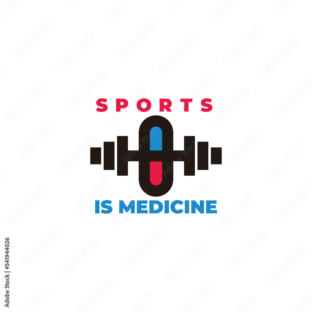dumbbell pill sport medicine symbol logo vector
