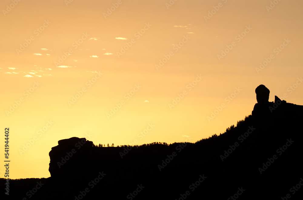 Roque Nublo at dawn. The Nublo Natural Monument. Tejeda. Gran Canaria. Canary Islands. Spain. Roque Nublo at dawn. The Nublo Natural Monument. Tejeda. Gran Canaria. Canary Islands. Spain.