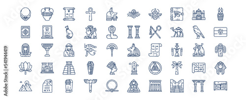 Print op canvas Collection of icons related to Egypt, including icons like Accessories, Mummy, Cat, Eagle and more