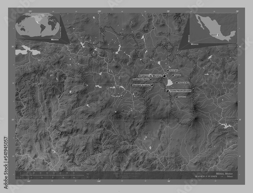 Mexico, Mexico. Grayscale. Labelled points of cities photo