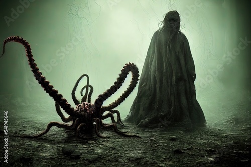 Monster with many tentacles. alien. concept art.