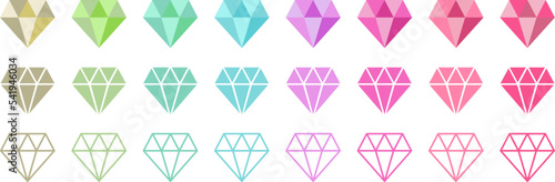 シンプルなダイヤモンドのイラストセット 鉱物・宝石のベクター素材 挿絵 背景イラスト