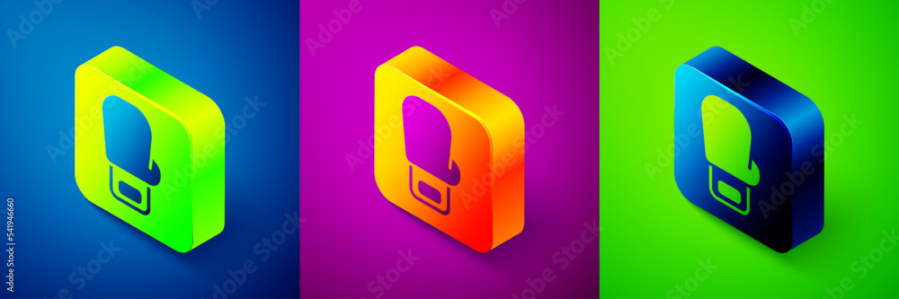 Isometric Boxing glove icon isolated on blue, purple and green background. Square button. Vector Isometric Boxing glove icon isolated on blue, purple and green background. Square button. Vector