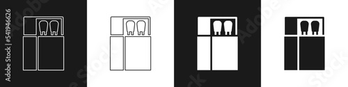 Set Open matchbox and matches icon isolated on black and white background. Vector