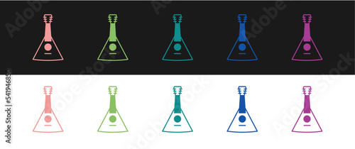Set Musical instrument balalaika icon isolated on black and white background. Vector