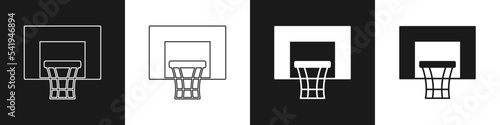 Set Basketball backboard icon isolated on black and white background. Vector