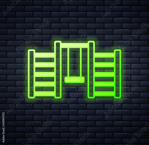 Glowing neon Wooden Swedish wall icon isolated on brick wall background. Swedish stairs. Vector