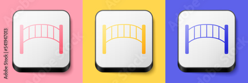 Isometric Playground kids bridge icon isolated on pink, yellow and blue background. Square button. Vector