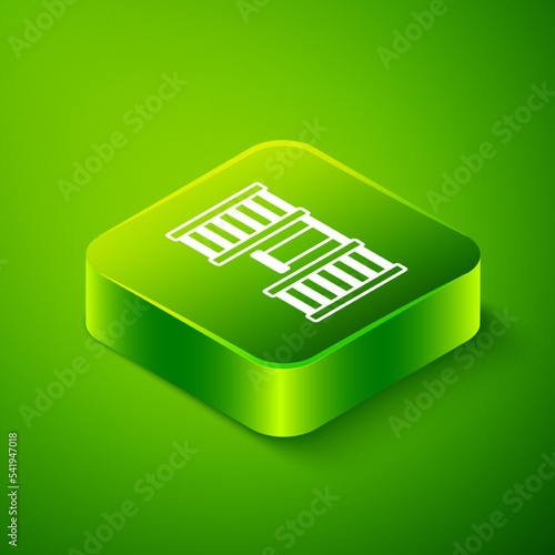 Isometric Wooden Swedish wall icon isolated on green background. Swedish stairs. Green square button. Vector