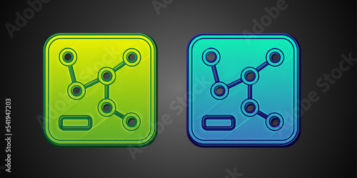 Green and blue Railway map icon isolated on black background. Vector