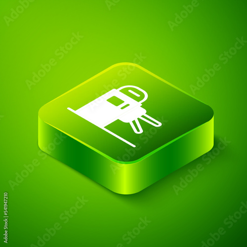 Isometric Turnstile icon isolated on green background. Green square button. Vector