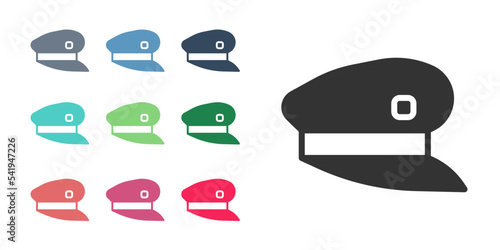 Black Train driver hat icon isolated on white background. Set icons colorful. Vector