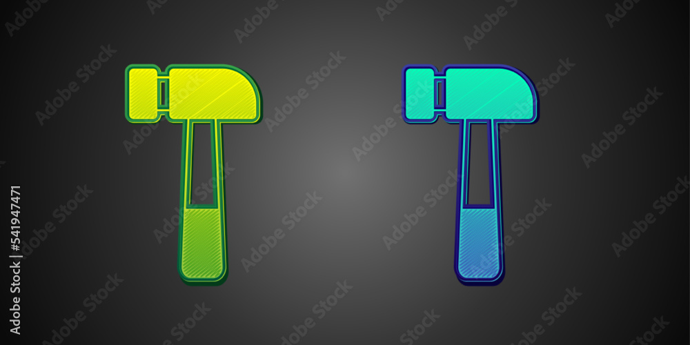 Green and blue Hammer icon isolated on black background. Tool for repair. Vector Green and blue Hammer icon isolated on black background. Tool for repair. Vector