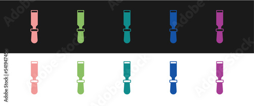 Set Chisel tool for wood icon isolated on black and white background. Vector