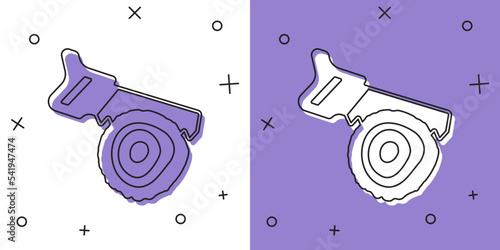 Set Hand saw and log icon isolated on white and purple background. Vector