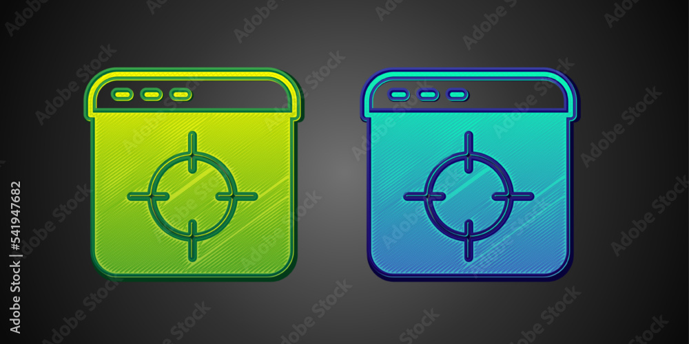 Green and blue Target financial goal concept icon isolated on black background. Symbolic goals achievement, success. Vector