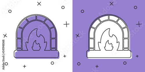 Set Blacksmith oven icon isolated on white and purple background. Vector
