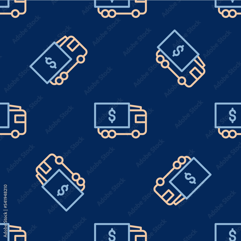 Line Armored truck icon isolated seamless pattern on blue background. Vector Line Armored truck icon isolated seamless pattern on blue background. Vector